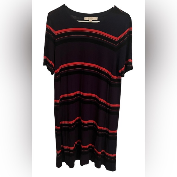 Ann Taylor Loft Striped Short Sleeve Swing Dress Navy/Coral size LP - Picture 8 of 9